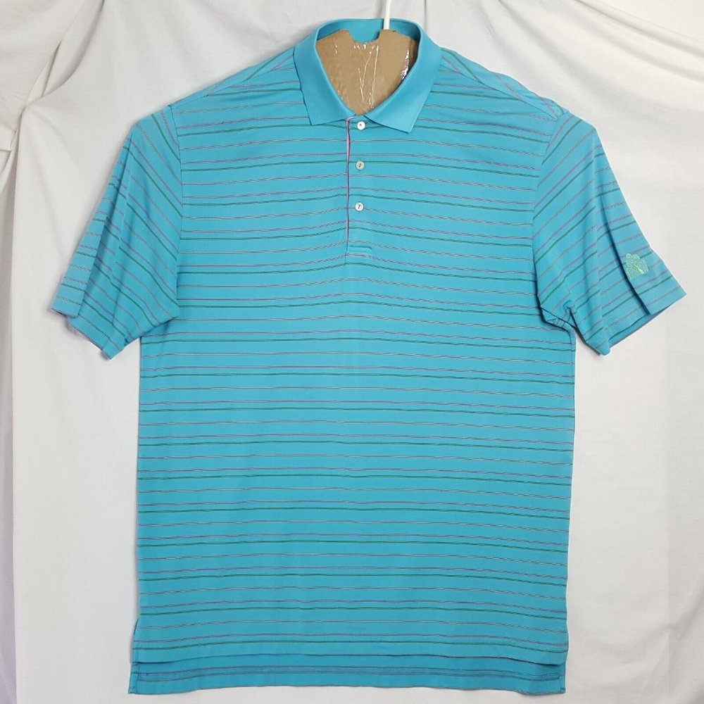 Peter Millar Summer Comfort Polo Shirt Men's Size XL Blue Stripe Cotton Poly